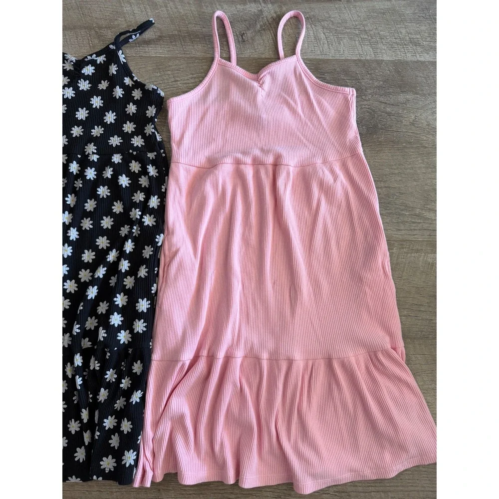 Old Navy Girls Ribbed Cami Dress Set 2pk Daisy Floral Pink Black Size L 10-12